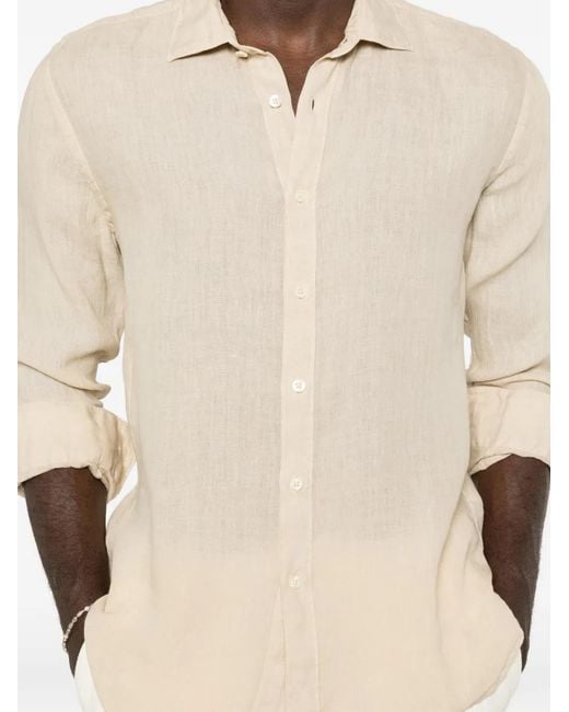 120% Lino Natural Chemise Boutonnée À Manches Longues for men