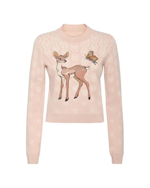 Philipp Plein Pink Roundneck Pullover With Fary Monogram for men