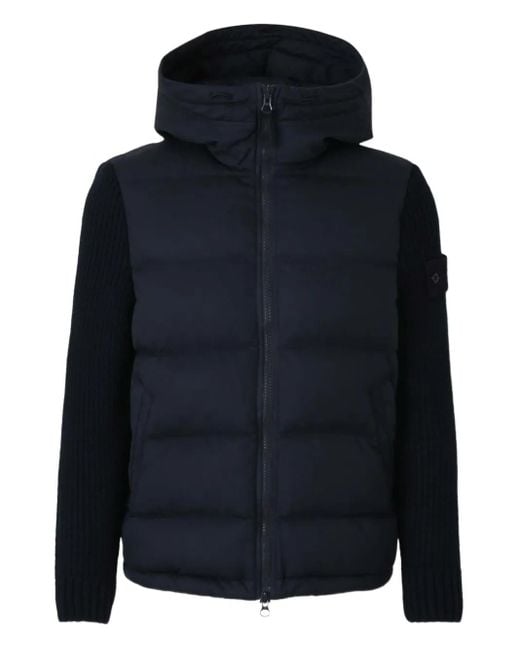Stone Island Blue Padded Down Jacket With High Collar for men