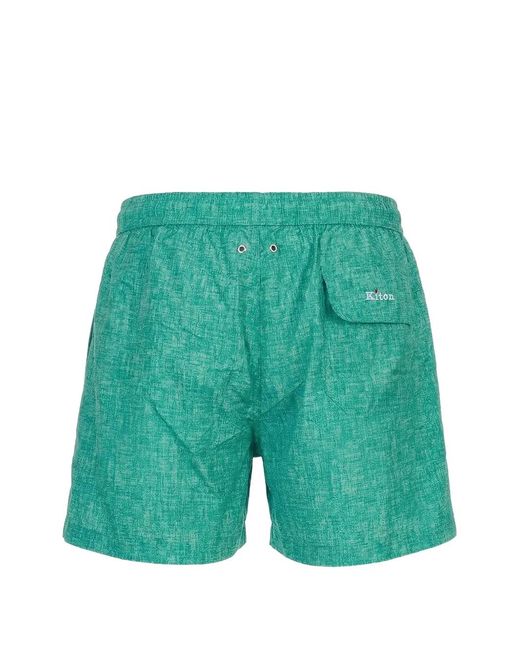 Kiton Green Crosshatch-Texture Drawstring Swim Shorts for men