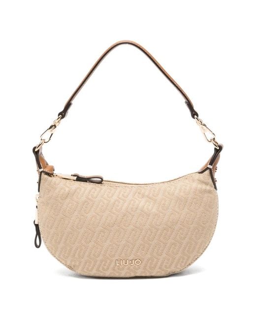 Liu Jo Natural Monogram-Print Zip Shoulder Bag