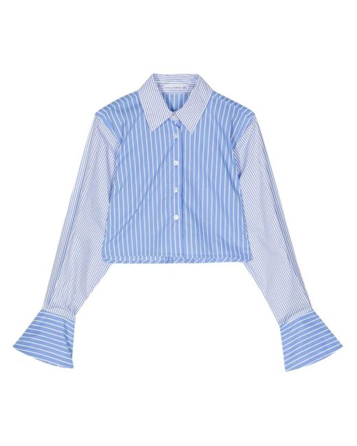 Faithfull The Brand Blue Stripped Cropped Cotton Shirt