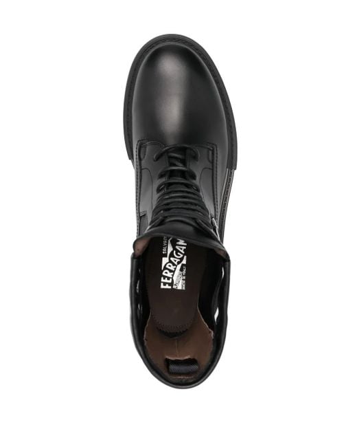 Ferragamo Black Ferragamo Lace-Up Leather Combat Boots for men