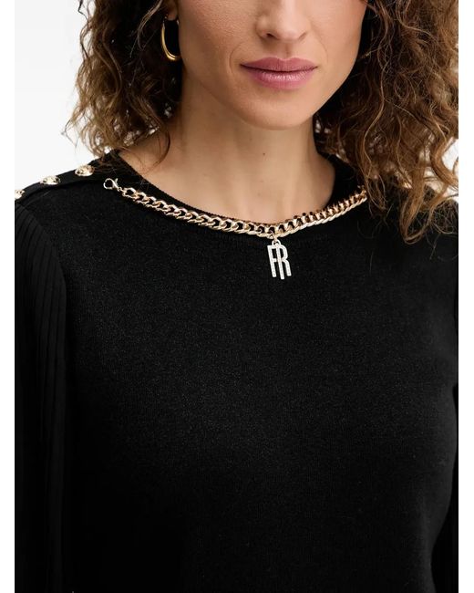 Fracomina Black Pleated Sleeves Chain Knitwear