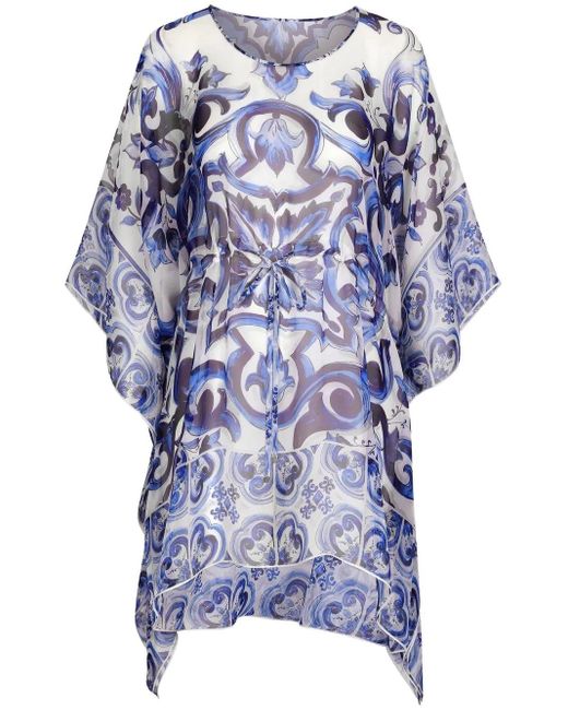 Dolce & Gabbana Blue Majolica-Print Silk Caftan