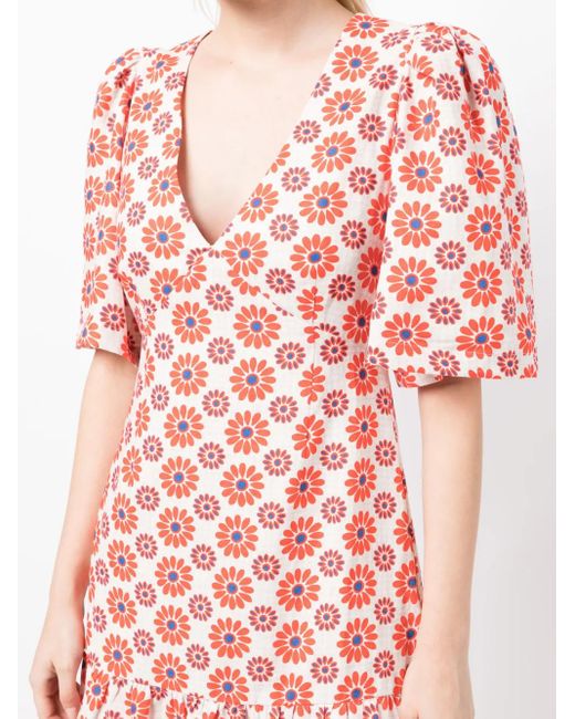RHODE Red Mariana Floral-Print Dress