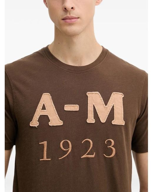 Aeronautica Militare Brown Logo-Patch Embroidered T-Shirt for men