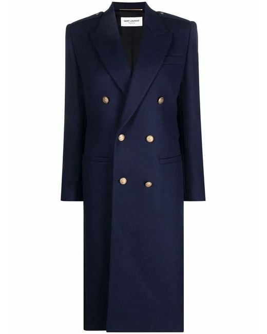 Saint Laurent Blue Double-Breasted Tailored Coat