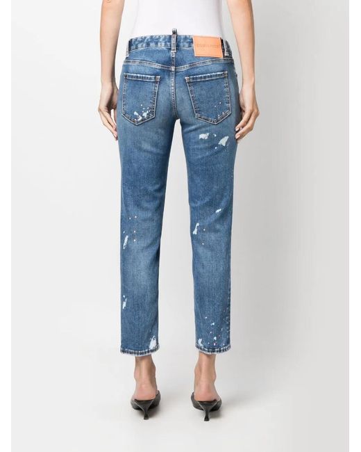 Vaqueros Capri Envejecidos Con Efecto Patchwork DSquared² de color Blue