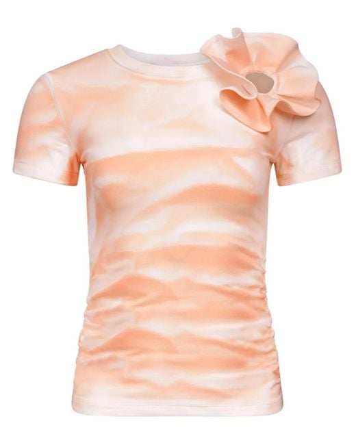 Area Pink Gerüschtes T-Shirt Mit Blumenapplikation