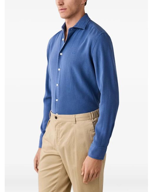 Hackett Blue Chemise Teinte En Pièce En Coton Texturé for men