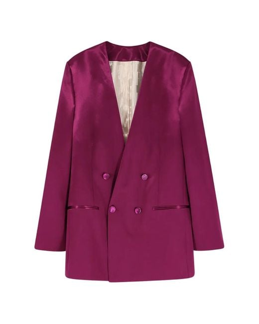 Alberta Ferretti Purple Double-Breasted Satin Blazer