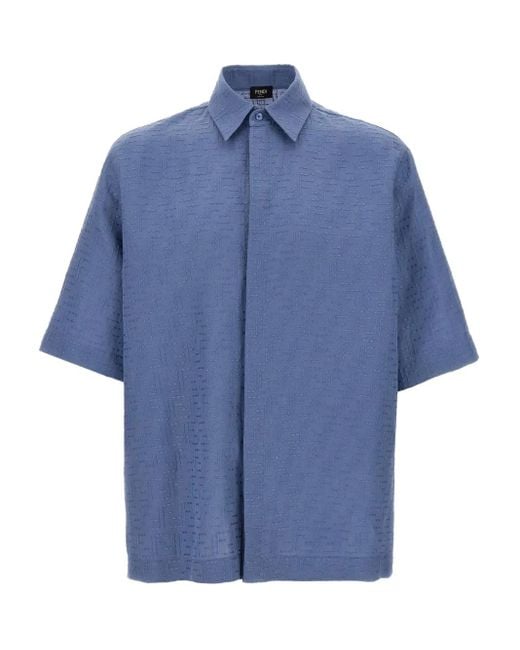 Fendi Overhemd Met Ff-Patroon En Korte Mouwen in het Blue voor heren