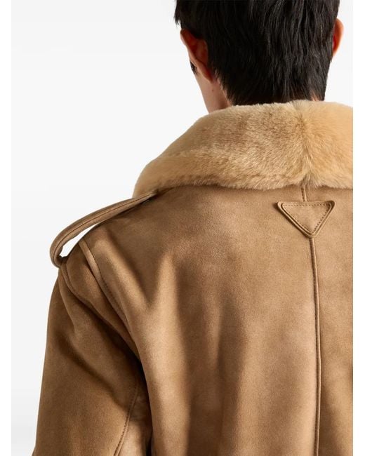 Prada Natural Suede And Shearling Bomber Jacket for men