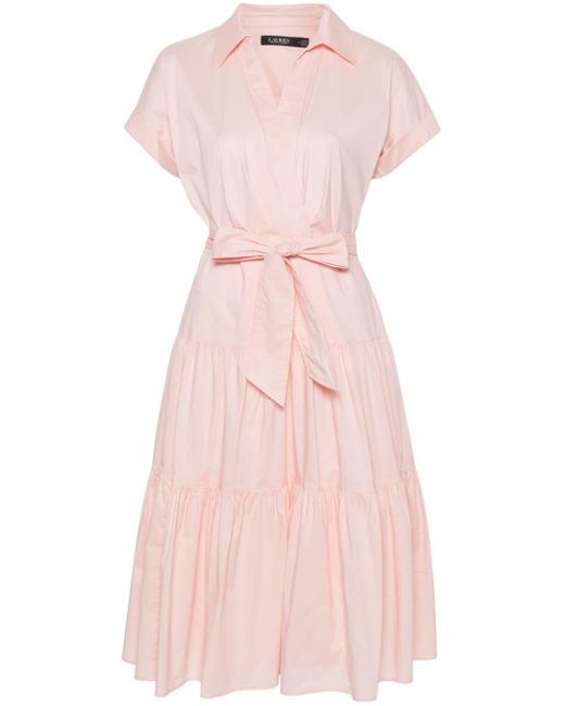 Lauren by Ralph Lauren Pink Cotton Tiered Midi Dress