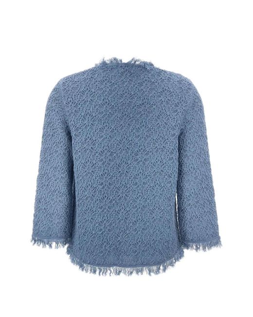 Kangra Blue Embroidered Fringe-Trim Cardigan