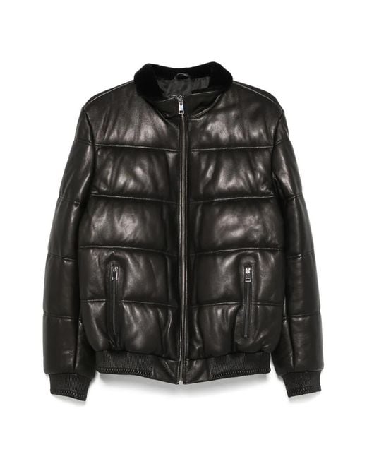 SERGIO MORETTI FIRENZE Black Quilted Leather Jacket for men
