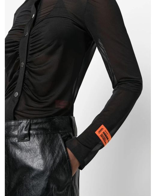 Heron Preston Black Georgette Ruched Long-Sleeve Shirt