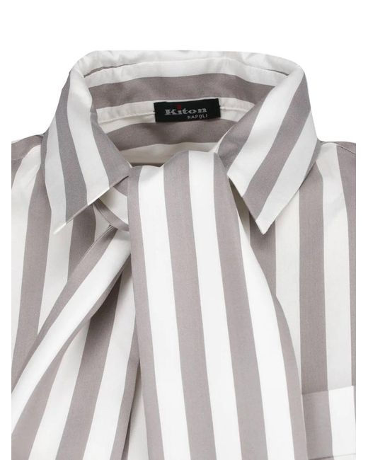 Kiton White Striped Bow Blouse
