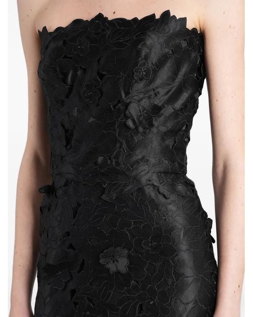 Costarellos Black Astelle Floral-Lace Strapless Midi Dress