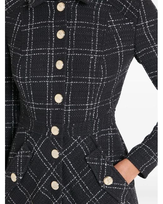 Temperley London Black Colonel Check-Pattern Button Midi Dress