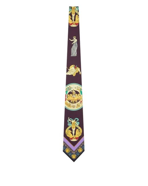 Versace White Baroque-Print Silk Tie for men