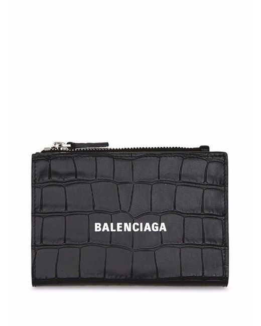 Balenciaga Crocodile Embossed Leather Cardholder Wallet in Black for ...