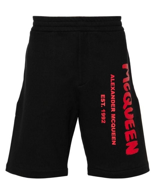 Alexander McQueen Black Logo-print Cotton Shorts for men