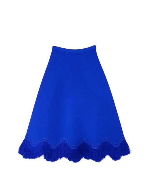 Ulla Johnson Blue Paulina Fringe-Detail Midi Skirt