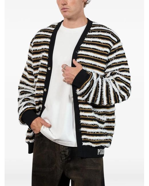 Pleasures Black Striped-Pattern Ribbed Cardigan for men