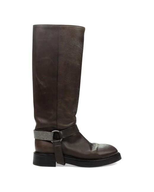 Brunello Cucinelli Black Monili-Embellished Riding Boots