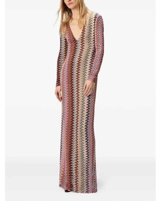 Missoni Brown Chevron-Pattern Maxi Dress