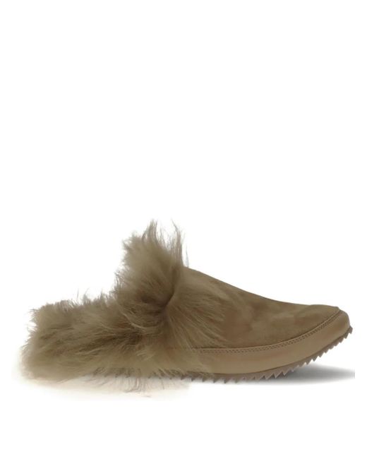 Pedro Garcia Brown Fur-Trimmed Suede Mules