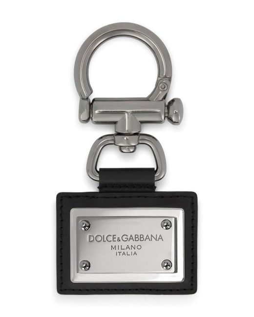 Dolce & Gabbana White Logo-tag Leather Keychain for men