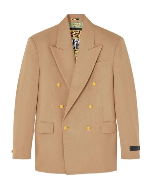 Versace Natural Mélange Wool Double-Breasted Blazer for men