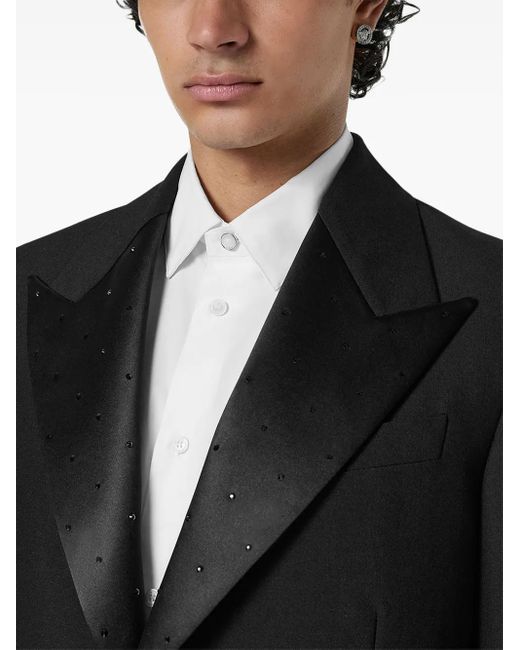 Versace Black Satin-Trim Single-Breasted Blazer for men