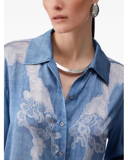 Liu Jo Blue Denim And Lace Print Shirt