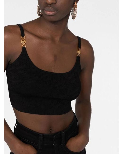 Versace Black 'la Greca' Knitted Cropped Top