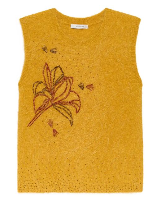 Maliparmi Yellow Flower-Embellished Vest