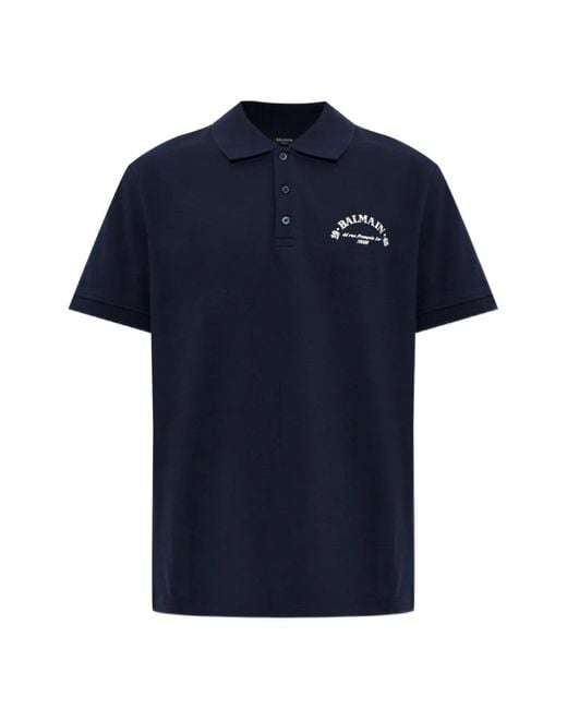 Balmain Blue Logo-Print Cotton Polo Shirt for men