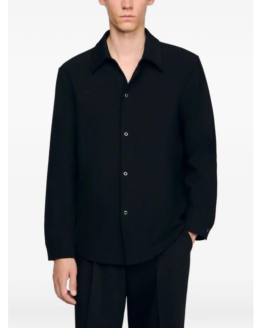 Sandro Black Long-Sleeved Jersey Shirt for men