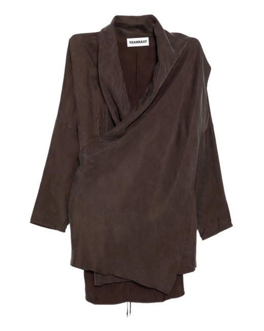 YEAREAST Brown Asymmetric Wrap Blouse