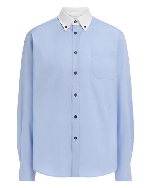 Ferragamo Blue Button-Down Contrasting-Collar Shirt for men