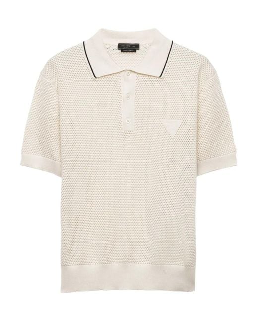 Prada Opengebreid Poloshirt in het White voor heren