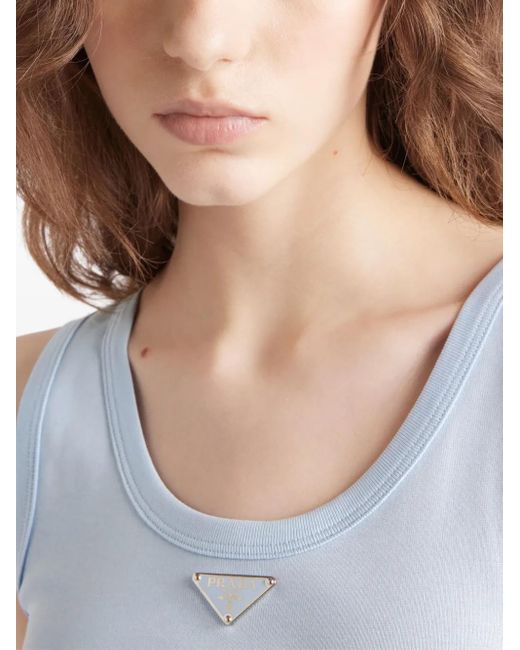 Top A Coste Con Logo di Prada in Blue