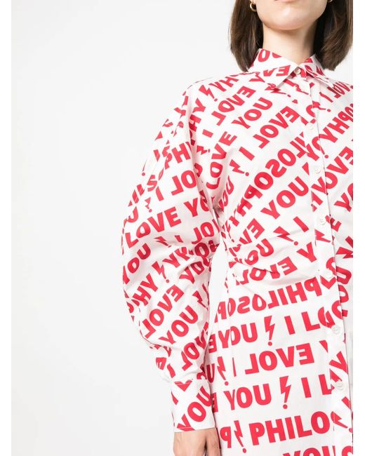 Philosophy Di Lorenzo Serafini Red Logo-Print Cotton Shirt