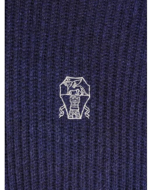Brunello Cucinelli Blue Ribbed-Knit Zip-Up Hoodie for men