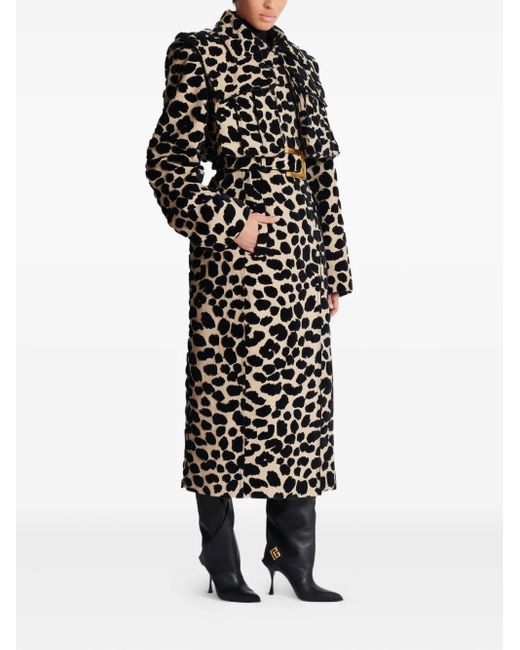 Balmain レオパード トレンチコート Black