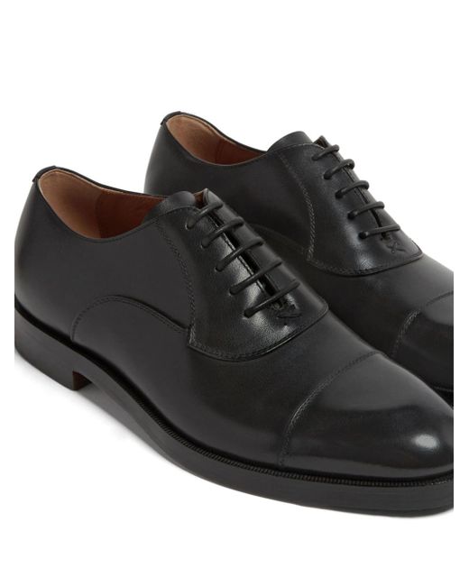 Zegna Black Torino Leather Oxford Shoes for men
