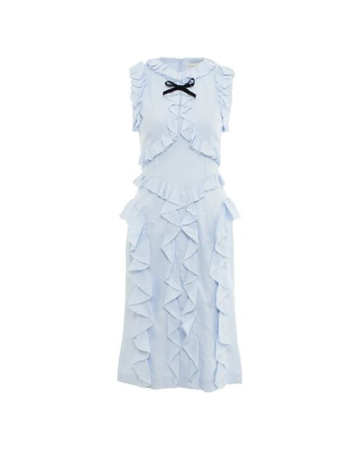 ShuShu/Tong Blue Ruffle-Trim Sleeveless Midi Dress